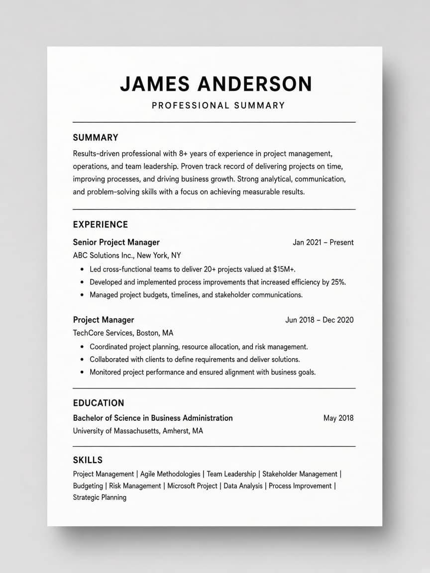 Preview template CV ATS Professional